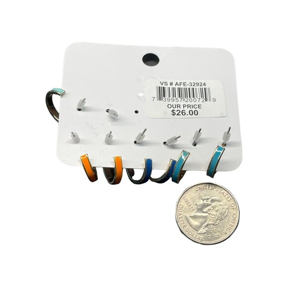 Charming Charlie Set Of 6 Hypoallergenic Colorful Enamel Hoop Earrings For Women - Picture 4 of 5